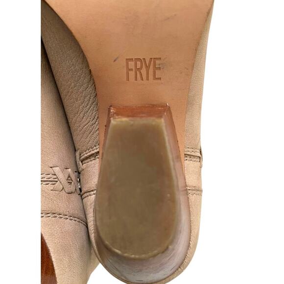 Frye Reina Cut Out Bootie Taupe 7.5 Heeled Leather Ankle Boots Pointed Toe - Picture 10 of 11